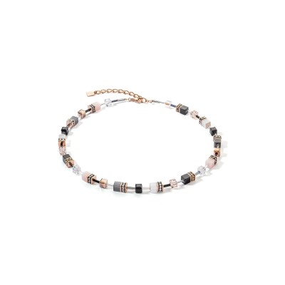 Collier Coeur de Lion GeoCUBE Iconic en acier, métal doré rose, cristaux Swarovski, oeil de tigre et strass et verre