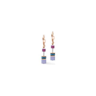 Boucles d'oreilles Coeur de Lion GeoCUBE Iconic en acier, métal doré rose, cristaux Swarovski, oeil de tigre et strass