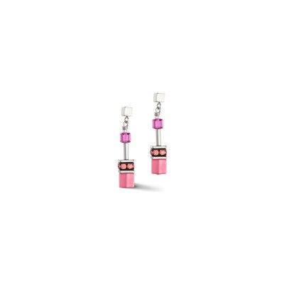 Boucles d'oreilles Coeur de Lion GeoCUBE Iconic en acier, cristaux Swarovski, strass et polaris