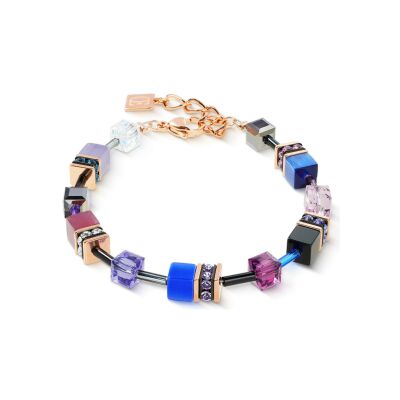 Bracelet Coeur de Lion GeoCUBE Iconic en acier, métal doré rose, cristaux Swarovski, oeil de tigre et strass et verre