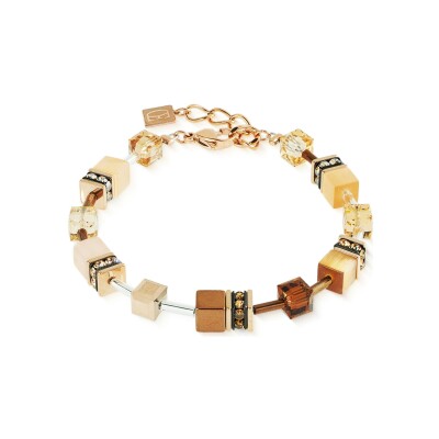 Bracelet Coeur de Lion GeoCUBE Iconic en acier, métal doré rose, cristaux Swarovski, hématite et oeil de tigre, polaris et strass