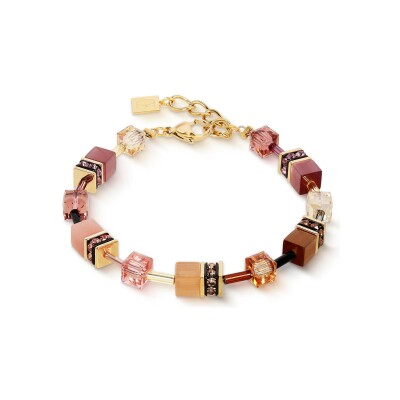 Bracelet Coeur de Lion GeoCUBE Iconic en acier doré, oeil de tigre et cristaux Swarovski