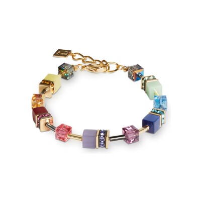 Bracelet Coeur de Lion GeoCUBE Iconic en acier doré, cristaux Swarovski, oeil de tigre et polaris, strass et verre