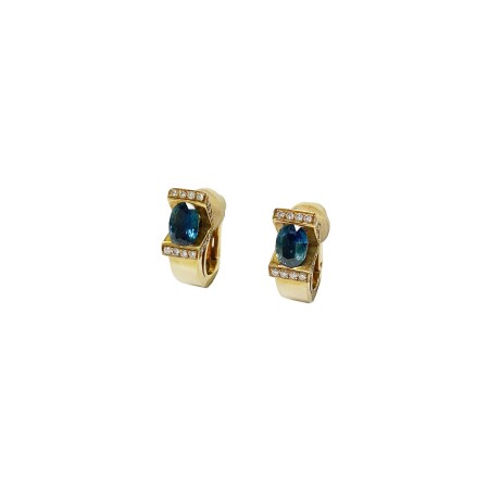 Boucles d'oreilles Isabelle Barrier en or jaune, diamants et saphir