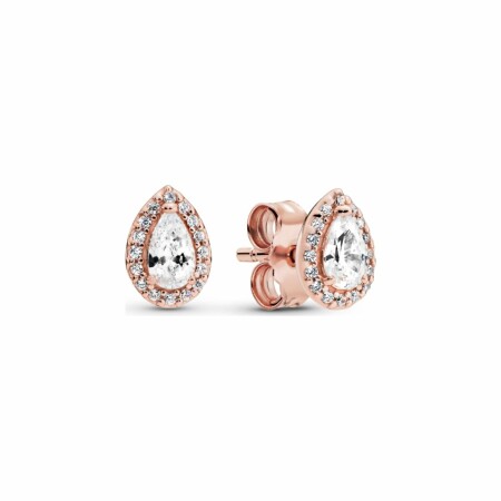 Boucles d'oreilles clous Pandora Timeless halo goutte en metal doré rose et oxyde de zirconium