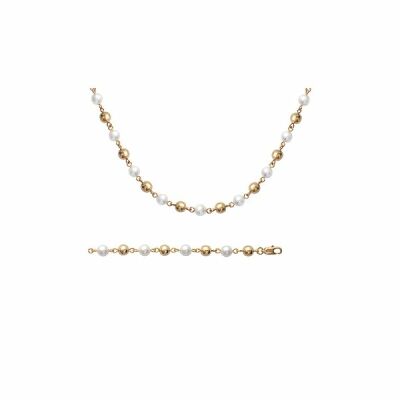Bracelet en plaqué or et perles d'imitation, 18cm