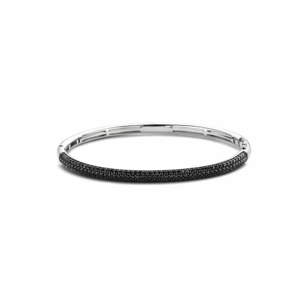 Bracelet jonc Ti Sento en argent rhodié et pierre synthétique noire, pierre synthétique noire