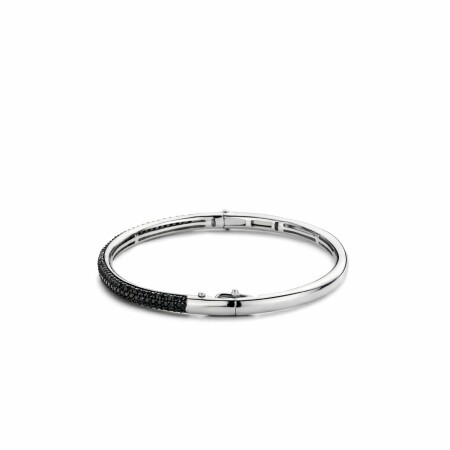 Bracelet jonc Ti Sento en argent rhodié et pierre synthétique noire, pierre synthétique noire