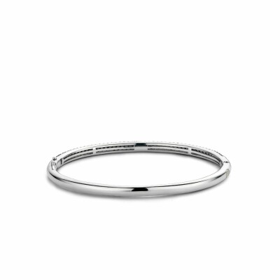 Bracelet jonc Ti Sento en argent rhodié et pierre synthétique noire, pierre synthétique noire