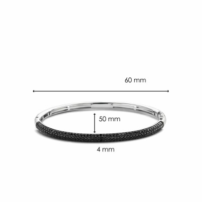 Bracelet jonc Ti Sento en argent rhodié et pierre synthétique noire, pierre synthétique noire