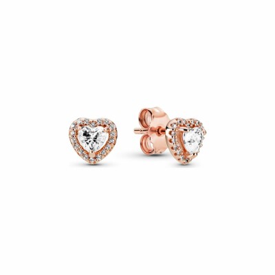 Boucles d'oreilles clous Pandora Timeless cœurs surélevés scintillants en metal doré rose et oxyde de zirconium