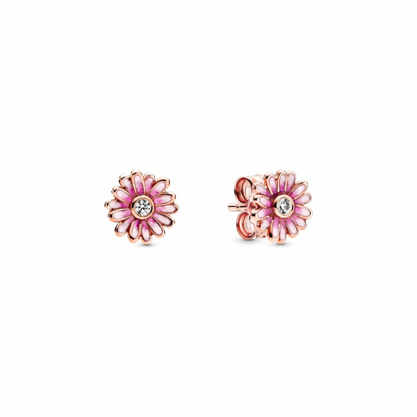 Boucles d'oreilles clous Pandora Garden marguerite rose en metal doré rose et oxyde de zirconium