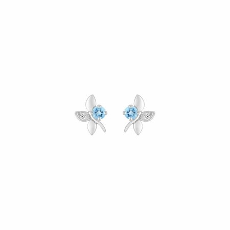 Boucles d'oreilles clous en or blanc, topazes et oxydes de zirconium