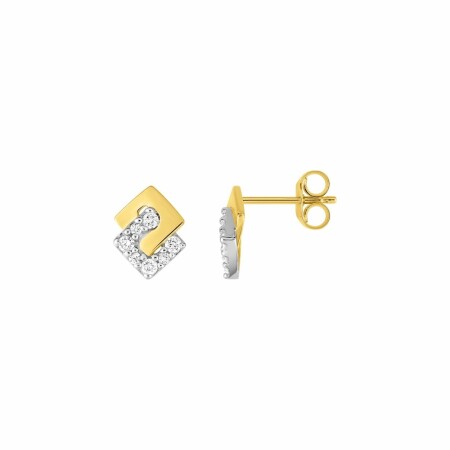 Boucles d'oreilles clou en or jaune, or blanc et oxyde de zirconium