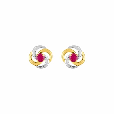 Boucles d'oreilles en or jaune, or blanc et rubis