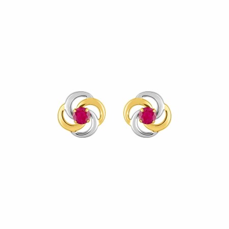 Boucles d'oreilles en or jaune, or blanc et rubis