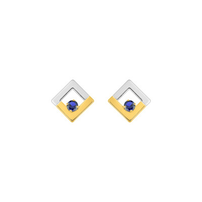 Boucles d'oreilles clous en or jaune, rhodium et saphirs