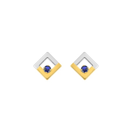 Boucles d'oreilles clous en or jaune, rhodium et saphirs