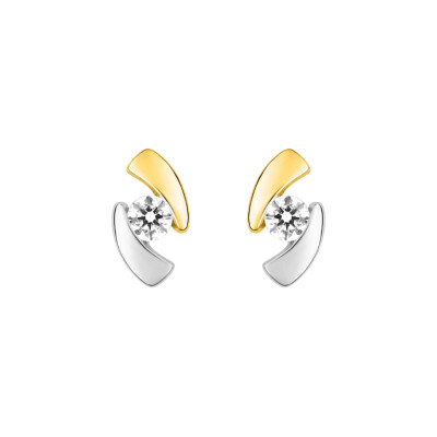 Boucles d'oreilles clous en or jaune, rhodium et oxydes de zirconium