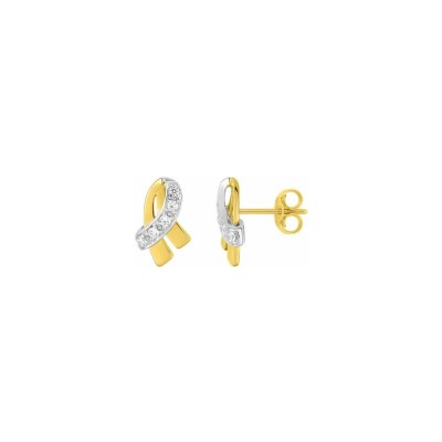 Boucles d'oreilles en or blanc, or jaune et oxydes de zirconium