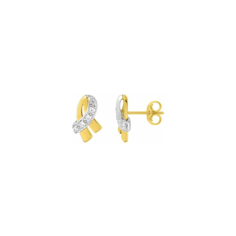 Boucles d'oreilles en or blanc, or jaune et oxydes de zirconium
