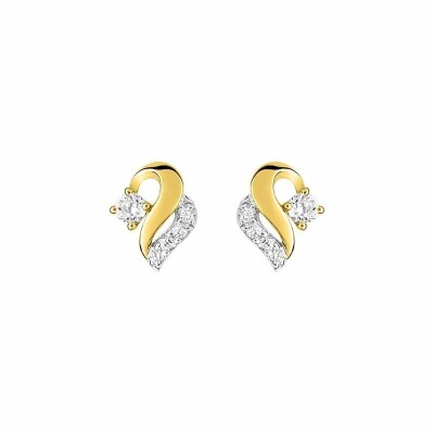 Boucles d'oreilles en or jaune, rhodium et oxyde de zirconium