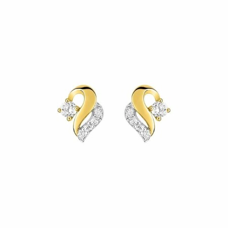 Boucles d'oreilles en or jaune, rhodium et oxyde de zirconium