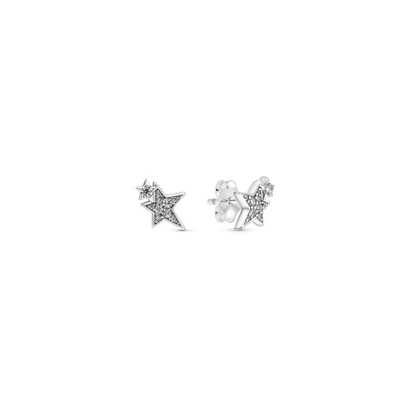 Clous d'oreilles Pandora Moments Étoiles Asymétriques Scintillants en argent