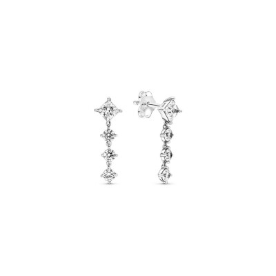 Boucles d'oreilles pendantes Pandora Timeless Ronds & Carrés Scintillants en argent 