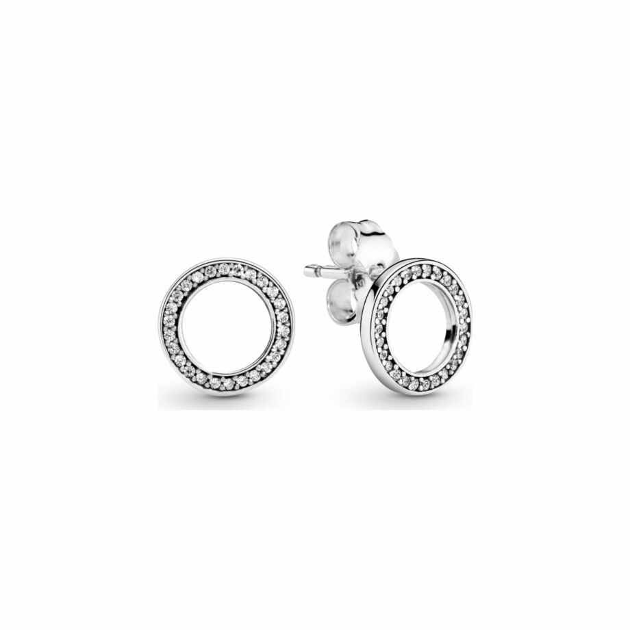 Boucles d'oreilles clous Pandora Signature cercles scintillants en argent et oxyde de zirconium