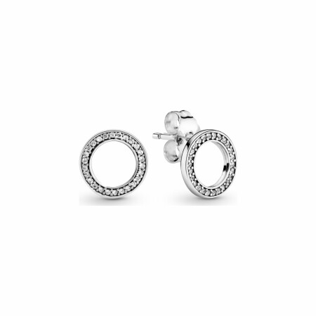 Boucles d'oreilles clous Pandora Signature cercles scintillants en argent et oxyde de zirconium