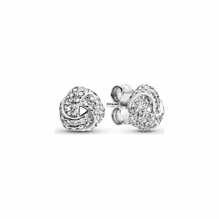 Boucles d'oreilles clous Pandora Timeless nœud chatoyant en argent et oxyde de zirconium