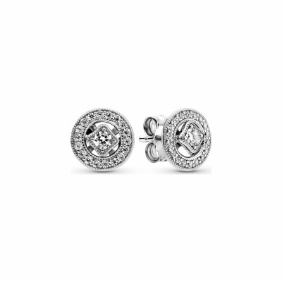 Boucles d'oreilles clous Pandora Timeless cercle vintage en argent et oxyde de zirconium