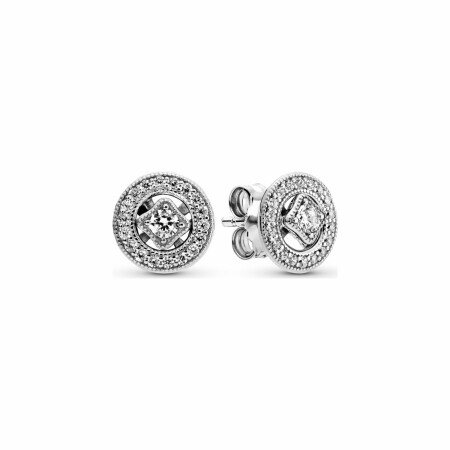 Boucles d'oreilles clous Pandora Timeless cercle vintage en argent et oxyde de zirconium