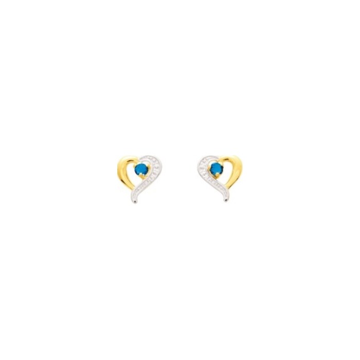 Boucles d'oreilles clous en or jaune, rhodium et saphirs