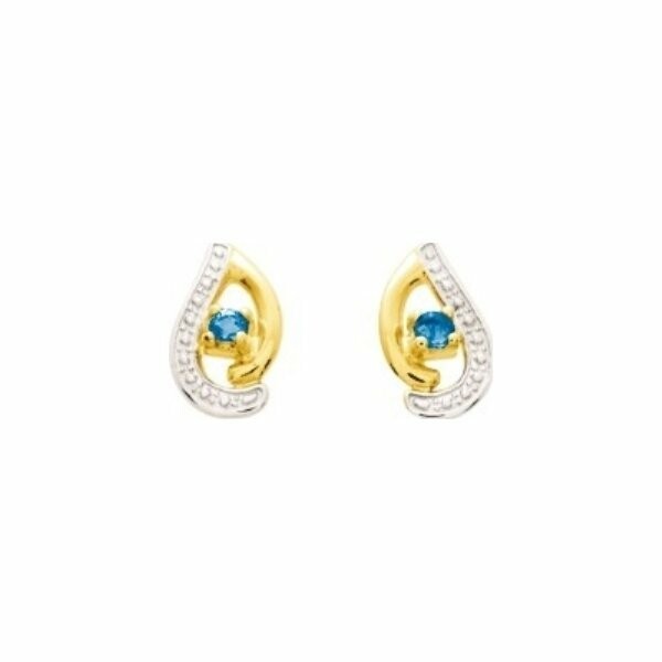 Boucles d'oreilles clous en or jaune, rhodium et saphirs