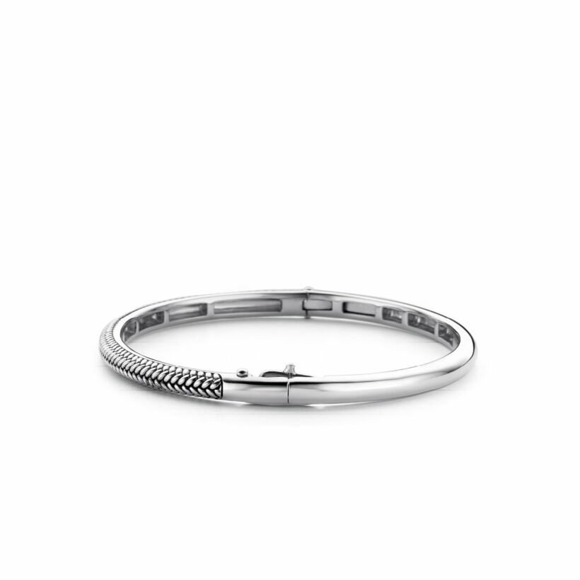 Bracelet jonc Ti Sento en argent rhodié noir, motif natté