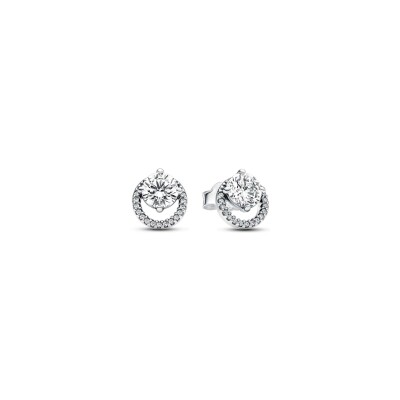 Boucles d'oreilles Pandora Halo Rond Scintillant en argent et oxydes de zirconium