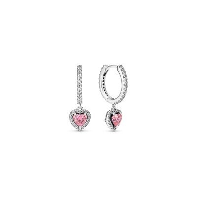 Boucles d'oreilles créoles Pandora Cœur Halo Scintillant en argent