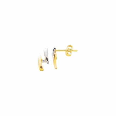 Boucles d'oreilles en or jaune, rhodium et oxydes de zirconium