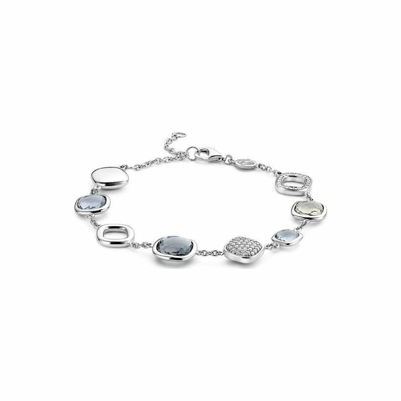 Bracelet Ti Sento en argent et pierres synthétiques gris bleu translucide, carrées, serti clos