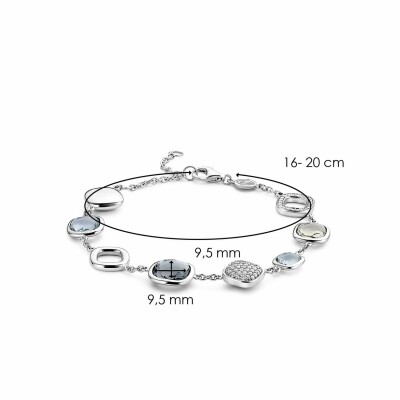 Bracelet Ti Sento en argent et pierres synthétiques gris bleu translucide, carrées, serti clos