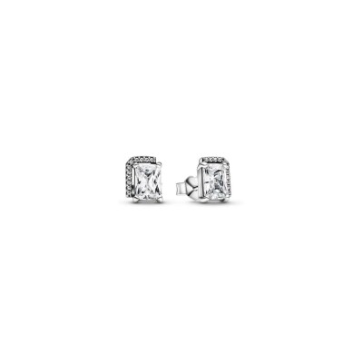 Clous d'oreilles Pandora Timeless Halo Scintillant Rectangulaire en argent 