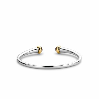 Bracelet jonc Ti Sento en argent doré rose et pierres synthétiques marrons translucides, serti doré