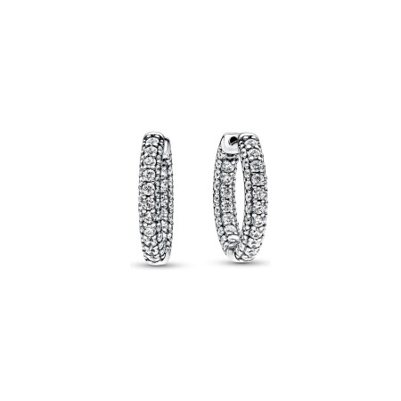 Boucles d'oreilles créoles Pandora Timeless rang pavées en argent 