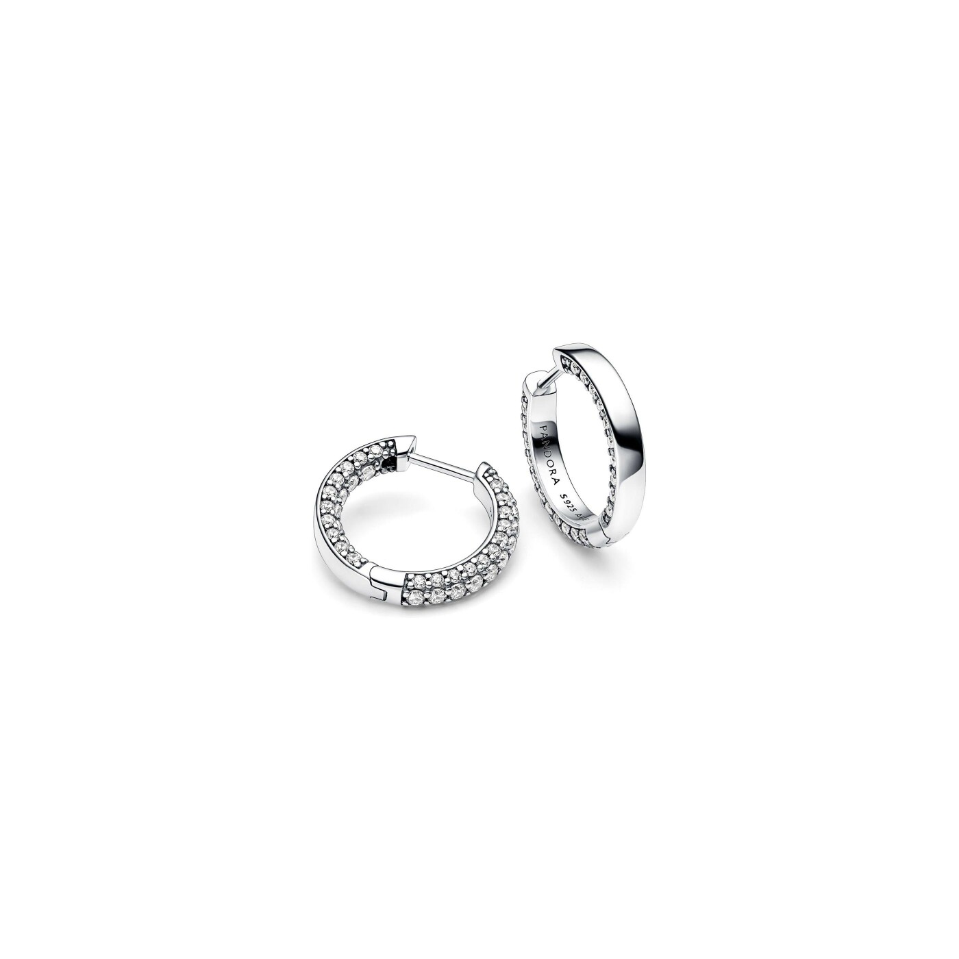 Boucles d'oreilles créoles Pandora Timeless rang pavées en argent 