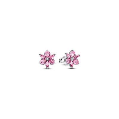 Boucles d'oreilles Pandora Timeless Fleur Rose Herbier Scintillant en argent et oxydes de zirconium