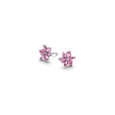 Boucles d'oreilles Pandora Timeless Fleur Rose Herbier Scintillant en argent et oxydes de zirconium