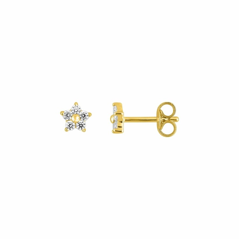 Boucles d'oreilles clous en or jaune et oxydes de zirconium