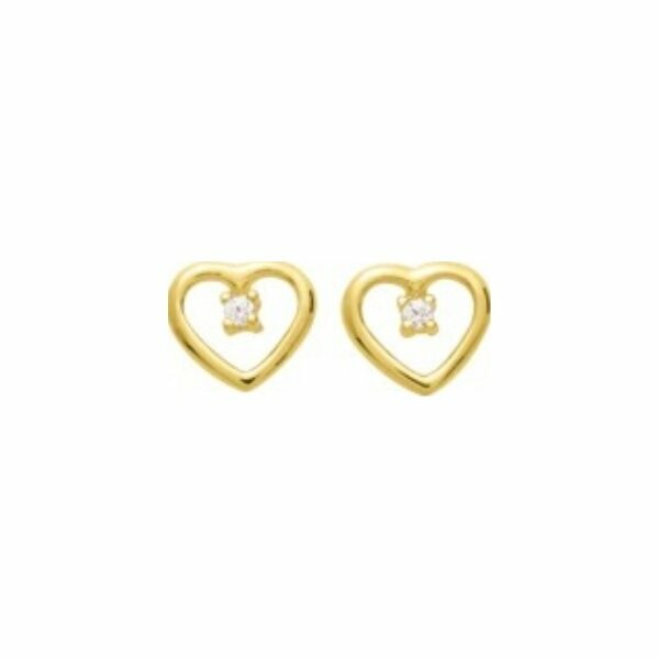 Boucles d'oreilles clou coeur en or jaune et oxyde de zirconium